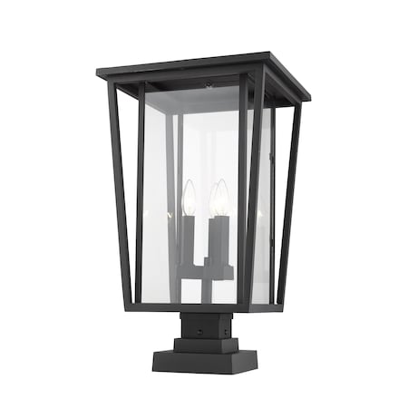 Z-Lite Seoul 3 Light Outdoor Pier Mounted Fixture, Black & Clear 571PHXLS-SQPM-BK
